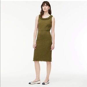 J. CREW Green Tweed Midi Dress Size‎ 4 Party Business Work Event 100% Cotton